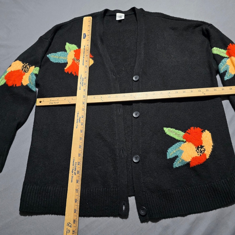 Cabi Floral Intarsia Cardigan Women‎ XL Black V-Neck Button Front Sweater 4465 - Picture 2 of 6